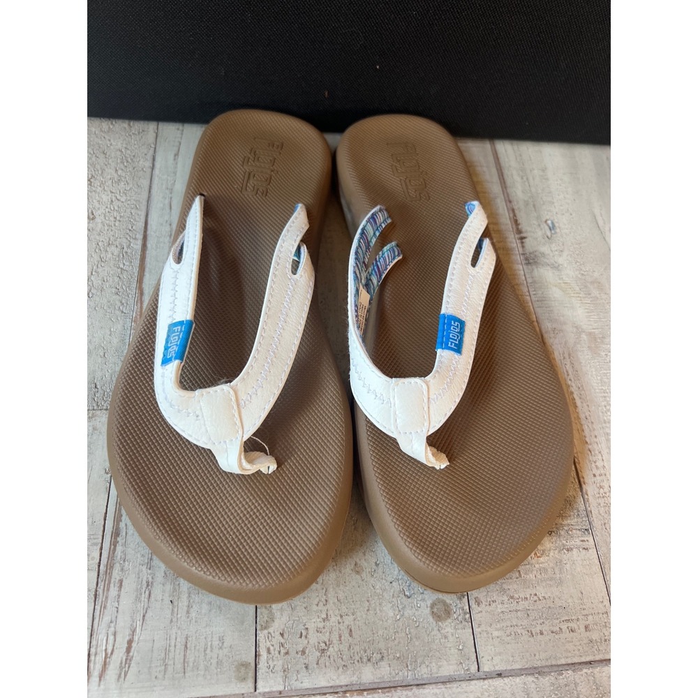 Flojos Womens White Brown Flip Flop Sandals Size 6 Casual Beach Thong Shoes